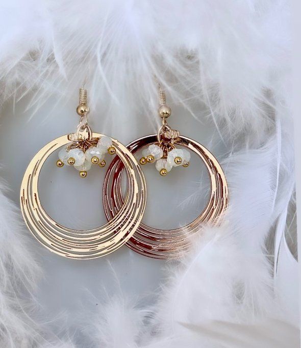 Pierre de lune à facettes - Cerles 3 cm Acier inoxydable - Apprêts et crochets de boucles d’oreilles