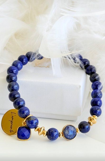 Lapis-lazuli - Gold filled - Pierre centrale et Breloque à facettes