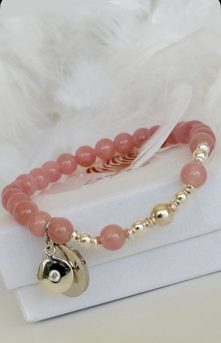 Quartz Rose de Madagascar - Apprêt médaillon argent oxyde de zirconium - Argent