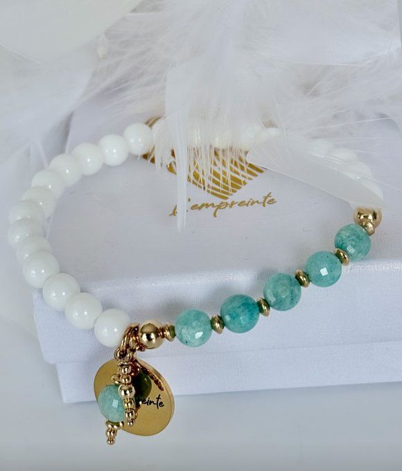 Agate Blanche - Amazonite ronde plate à facettes - Apprêts Gold filled